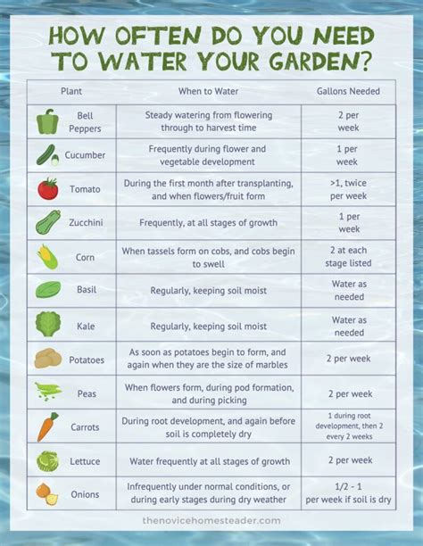 vegetable watering chart